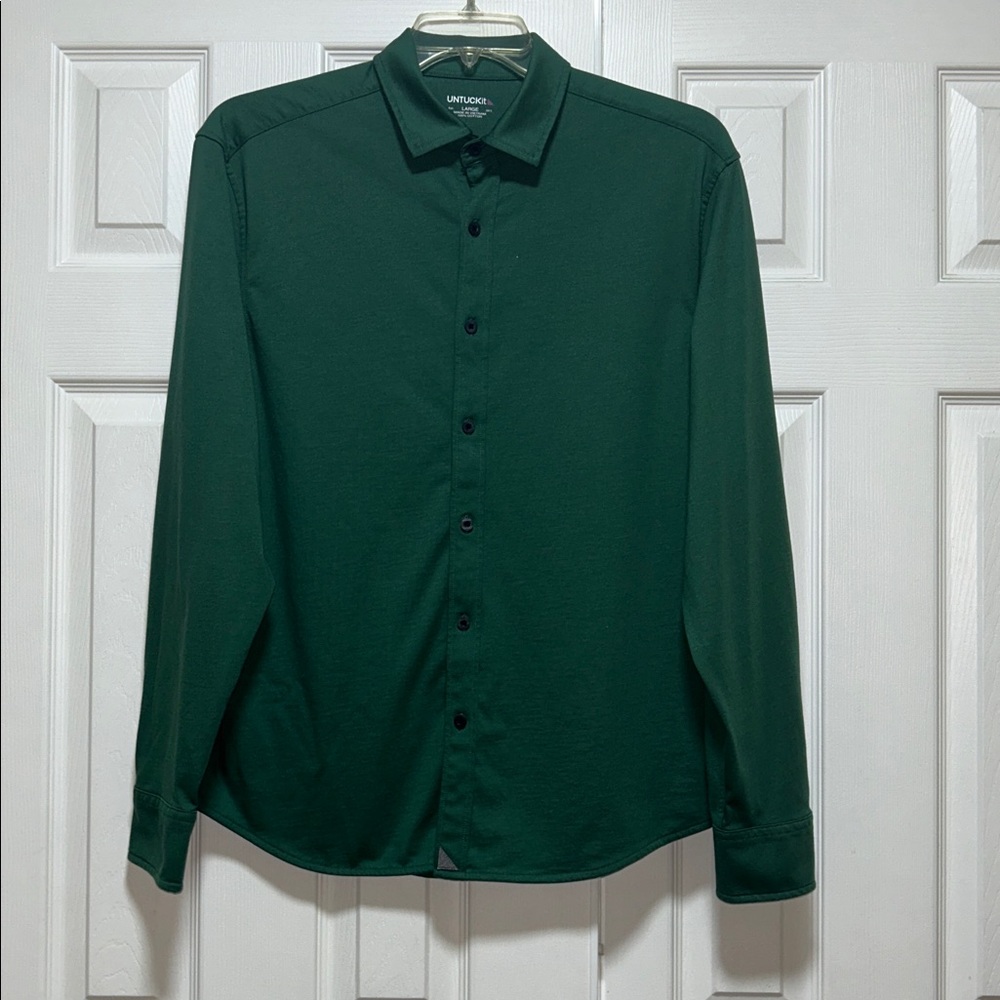 Untuckit Huber Jersey Long Sleeve Button Down Shirt Green - Men’s Size Large